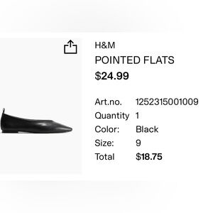 H&M Sleek Black Pointed Flats